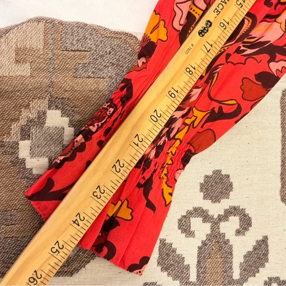 Cara Cara Luxe Bohemian Cotton Floral Red Women's PeasantTop Sz L - Picture 8 of 11